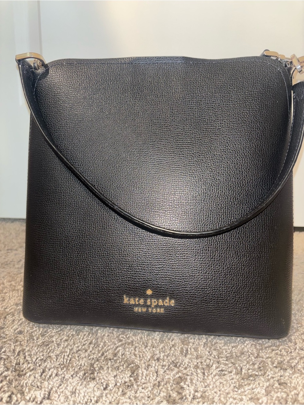 kate spade Black Pebbled Leather Crossbody with Gold Logo